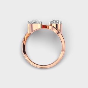Bague à deux pierres en diamant cultivé en laboratoire certifié IGI, or jaune/blanc et rose 9 carats, diamant en forme de poire et rond, bague Toi It Moi - Product Image 4