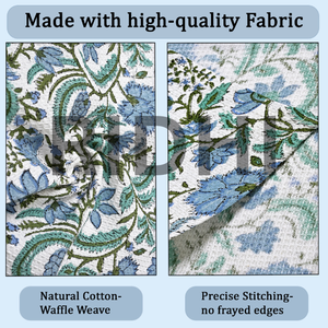 RIDHI Columbia Blue <b>Waffle</b> Cotton Dish <b>Towel</b> Handmade Block Printed Eco-Friendly Floral Pattern Quick Dry Absorbent Soft - Product Image 4