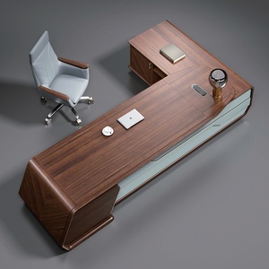 Modern Luxury Wooden Executive Desk High <b>End</b> Ergonomic Boss Office <b>Table</b> with Modular <b>Storage</b> for Home Villa Study and Commercia - Product Image 1