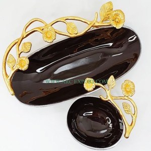 Ensemble de 2 tailles différentes, décoration de table polie en noir, bols à salade pour la maison et la cuisine, bols à fleurs de luxe en Inde - Product Image 1