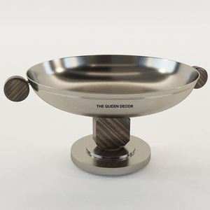 Bol de service rond antique en acier métallique avec un élégant support argenté, bol de service avec une finition haut de gamme - Product Image 2