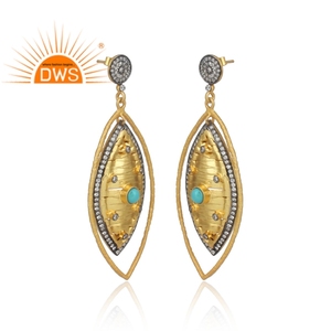 Mejor Venta de plata esterlina chapada en oro Cz natural y Arizona turquesa piedra preciosa colgante pendiente Demi joyería fina para mujer - Product Image 3