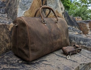 Grand sac de sport en cuir véritable fait à la main unisexe Style Vintage personnalisable voyage week-end pour les vacances de gymnastique Logo personnalisé - Product Image 5