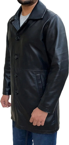 Manteau en cuir mi-long pour homme, hiver, doublure polaire, grand col, style costume, fourrure - Product Image 3