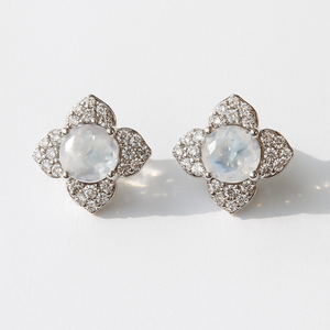 Pendientes de Plata de Ley al por Mayor con Halo de Circonitas Cúbicas y Piedra Lunar Arcoíris, Chapados en Rodio, para Bodas, Fiestas, Compromisos, Regalos, Joyería - Product Image 3