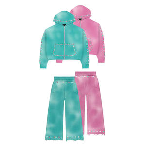 New Custom Graphic Zipper Hoodie and Drawstring Joggers Acid Wash Stone Wash Men's Winter Two Piece Sweatsuits - Product Image 1