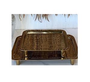 Lot de 2 plateaux de service en bois et en métal de différentes tailles pour dattes et bonbons à prix abordable - Product Image 6