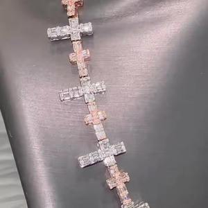 New Design VVS Moissanite <b>Diamond</b> <b>Necklace</b> for Women Iced Out Baguette with Sterling Silver and Rose Gold Hip Hop Style - Product Image 3