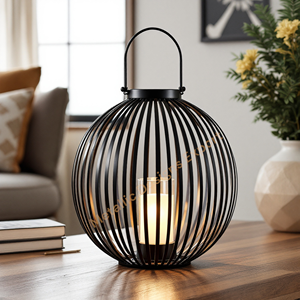 Elegant Black Wire Metal <b>Lantern</b> Candle Jar Holder for Home and Garden Unique Chic Decorative <b>Lighting</b> for <b>Indoor</b>/Outdoor Use - Product Image 2
