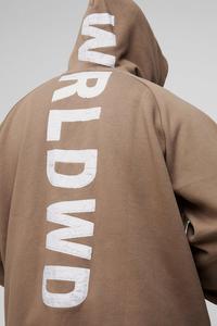 Top Vente Brun Surdimensionné WRLDWD Zip Through Hommes Hoodies Satin Applique Streetwear Mode Personnalisé Fabricant Hoodies Hommes - Product Image 5