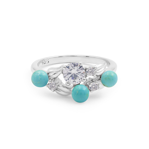 บุษราคัมกลมสีขาวธรรมชาติหลายแผ่นพร้อมแหวนพลอยเทอร์ควอยส์แหวน3.2กรัม925เงินสเตอร์ลิงเครื่องประดับขนาด10x6มม. - Product Image 1