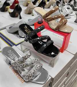 WOMEN'S DAILY STYLISH <b>SANDALS</b> SLIPPERS WITH GLITTERED STONES 7 CM 36-40 made in Turkiye - Product Image 2