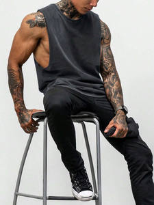 Nouveau design été 100% coton hommes Vintage lavé en détresse surdimensionné hauts t-shirts sans manches chemises Gym hommes débardeurs - Product Image 6