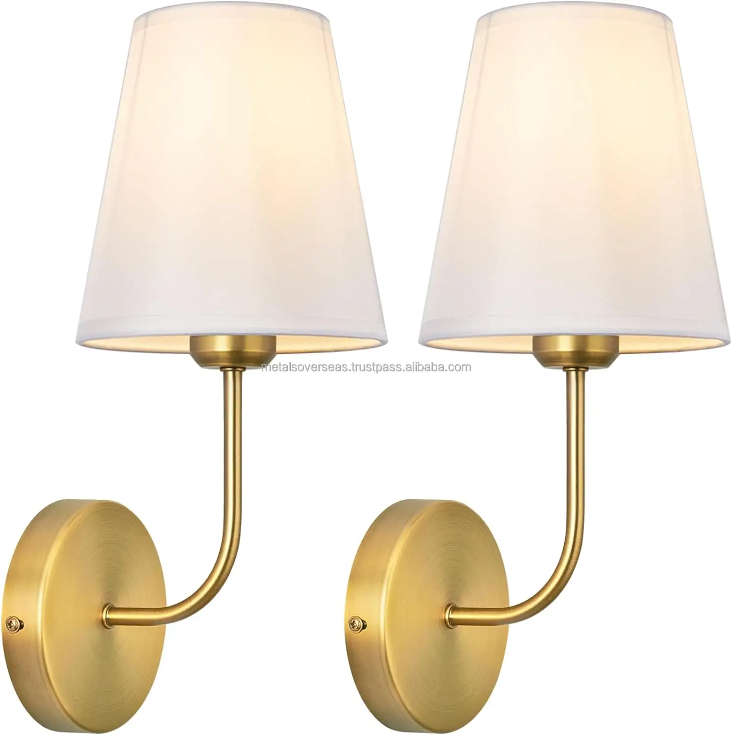 Modern Wall Sconces Set of Two 2 Pack Industrial Antique Brass Metal Sconces Wall Lighting with White Fabric Lampshade