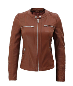 OEM ODM señoras chaqueta de cuero real clásico Slim Fit motocicleta abrigo personalizado cremallera motorista estilo piel de oveja prendas de vestir exteriores - Product Image 3