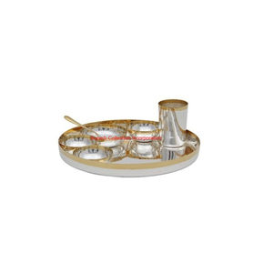 Venta al por mayor elegante 7 piezas de dos tonos de plata y acero inoxidable chapado en oro Thali Set para la boda en casa Y REGALOS FESTIVOS - Product Image 1
