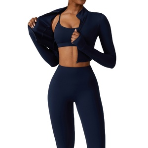 Shorts de yoga sans couture avec logo personnalisé, ensemble de 3 pièces, leggings, ensembles de fitness pour femmes, vêtements de sport, ensembles de yoga unis, 2026 - Product Image 4