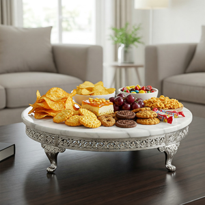 Plateau de service en marbre naturel haut de gamme plateau fait à la main de luxe élégant Design moderne Unique pour hôtel bureau cuisine en gros - Product Image 4