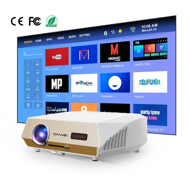 Full HD 4K Android 9.0 Smart Home Cinema Projector for 5.0 HIFI Stereo Speakers High Brightness for Daytime Outdoor Use