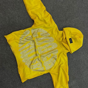 Alta calidad de gran tamaño Vintage lavado desgastado Streetwear Sudadera con capucha Rhinestone Raw Hem Hidden Pocket Hoodie - Product Image 4