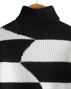 Customized Women <b>Black</b> White Patchwork Turtleneck Sweater Winter Warm Knitted <b>Long</b> <b>Sleeve</b> Casual Oversized Pullover Fashion <b>Top</b> - Product Image 4