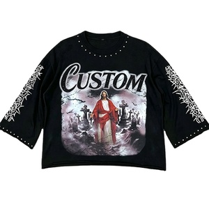 Glory Custom Graphic Oversized T-Shirt <b>Men's</b> Heavyweight Cotton Streetwear Cropped Tee Unisex Washed Rhinestone <b>Studded</b> Shirt - Product Image 1