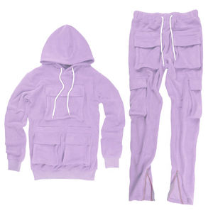 Survêtement cargo de haute qualité avec logo personnalisé OEM, lourd, 400Gsm, 100% coton, ample, couleur unie, pour hommes - Product Image 1