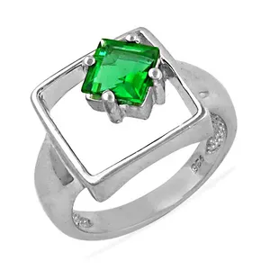 Women's a Brand 925 <b>Silver</b> Geometric <b>Ring</b> with <b>Emerald</b> Cut Zircon Prong Setting Minimalist Style From Rajasthan - Product Image 1
