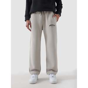 Customizable Logo 100% Cotton Essential Trousers for Men <b>Chalk</b>-Colored Baggy Pants in Sizes XL to 6XL with Zipper Decorations - Product Image 4