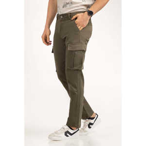 Pantalon droit pour homme, taille XL, MN-TRC-SS25-004, en coton tissé et élasthanne, couleur foncée, motif brodé, fermeture éclair, pantalon crayon - Product Image 1