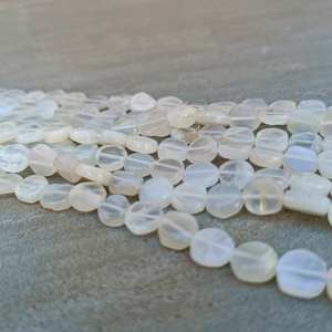 Natural White Moonstone Smooth Coin Shape Gemstone Beads Strands String 4mm Loose Beads Lot for Jewelry <b>Bracelet</b> Making in Bulk - Product Image 3