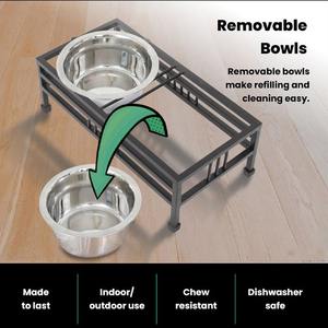 Precios de fábrica Comedor doble de acero inoxidable Soporte de cuenco para perros elevado ajustable Alimentador para perros Elevado Sin derrames Portátil Durable - Product Image 4