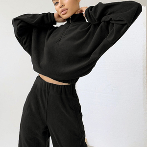 Pull à capuche d'hiver en coton pour femmes costume de jogging grande taille 2-en-1 conception perlée solide cordon 2 pièces ensemble pour adultes - Product Image 2