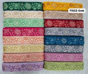 Custom Made Floral Embroidered in Twenty Eight Colour Ways in Floral Designs for Garment Enhancement in 1.75 Inch Width. - Product Image 5
