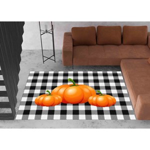<b>Pumpkin</b> Rug: Black and <b>White</b> Checkered Halloween <b>Decor</b>,Chenille Rug - Product Image 5