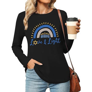 Camiseta de Manga Larga Estampada para Mujer, Tejido Suave de Algodón Mercerizado, Diseño Sólido, Transpirable, Cómoda, Informal y a la Moda - Product Image 1