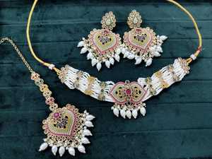 Conjunto de Joyería Tradicional India de Último Diseño, Collar, Pendientes Maang Tikka para Boda, Gargantilla de Plata con Diamantes - Product Image 2