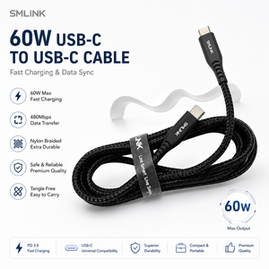 Cable USB C <span class=keywords><strong>de</strong></span> 1.5m, Negro, Nailon, PD60W, 3A, Carga Rápida, Trenzado, Cobre Estañado, para Teléfono Móvil, Banco <span class=keywords><strong>de</strong></span> Energía, Computadora, Datos USB 2.0 - Product Image 1