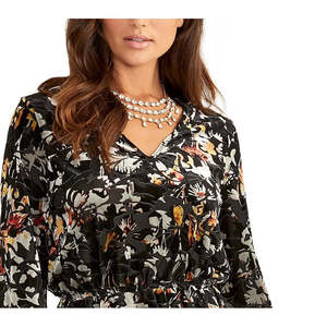 Top Peplum Alma de Rachel Roy para Mujer, Color Negro, Talla Mediana, Vestido Formal de Fiesta, Encaje con Volantes, Estampado Floral Geométrico, Viscosa y Chifón - Product Image 3