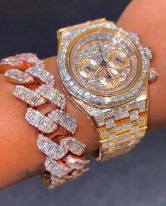 Montre mécanique automatique japonaise de luxe en acier inoxydable avec cadran carré entièrement serti de diamants en moissanite blanc rose avec bracelet - Product Image 1