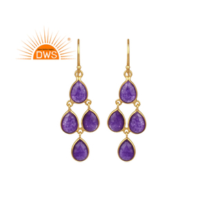 Dernière conception de boucles d'oreilles en argent sterling plaqué or 18 carats avec améthyste aventurine Quartz et pierres précieuses Demi Fine Jewelry Manufacturer - Product Image 1