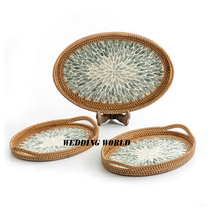 Juego de tres bandejas de servicio de ratán, forma ovalada, diseñador hecho a mano, plato de calidad superior elegante, utensilios de cocina, bandeja de ratán de mesa - Product Image 2