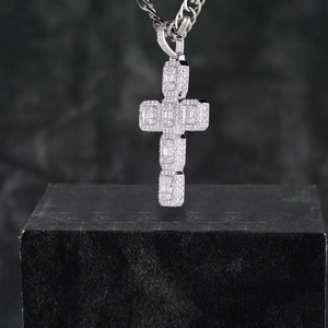 Vvs claridad Moissanite diamante Cruz colgante 925 Plata Iced Out redondo Baguette diamante Cruz colgante Hiphop joyería - Product Image 2