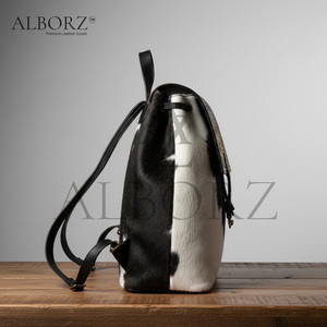 Wholesale New Stylish Hand Tooled Cowhide Fur Leather <b>Backpack</b> Bohemian College Style Portable 20-35L Capacity <b>for</b> Outdoor Use - Product Image 4