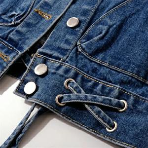 Vente en gros nouvelle veste en jean élégante pour femme à manches courtes 100% coton respirant à capuche rivet diamant veste en jean délavé - Product Image 6