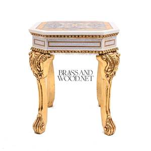 โต๊ะข้างทรงแปดเหลี่ยมหรูหราประดับมุกเปลือกหอยหลากสีสัน พร้อมขาแกะสลักลายทองคำเปลว สำหรับตกแต่งบ้าน - Product Image 2