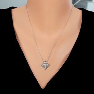 925 Sterling Silver Square <b>Allah</b> <b>Calligraphy</b> Necklace with White Stone Cultural Collectible Jewelry-White Color - Product Image 1