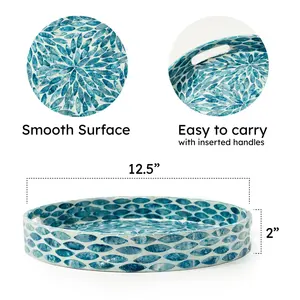 Nouveau choix plateau rond en nacre avec poignée assiettes à vaisselle personnalisées pour la décoration de table de la main au Vietnam - Product Image 3