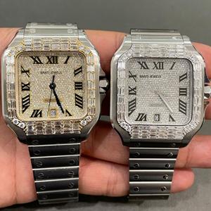 Montre automatique de luxe carrée antique en acier inoxydable avec cadran en verre Moissanite serti de diamants, style Hip Hop, cadran romain - Product Image 2