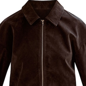 Blouson bomber plissé zippé en laine kaki avec col en V, coupe ample et décontractée, texture luxueuse imitation, imperméable, style streetwear urbain - Product Image 6